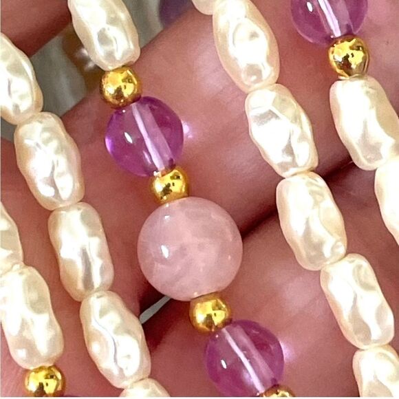 Faux freshwater pearl pink and purple necklace - Picture 6 of 9